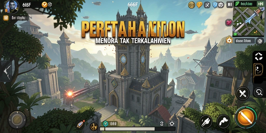 Tampilan gameplay 666F dengan aksi pertahanan menara yang seru.