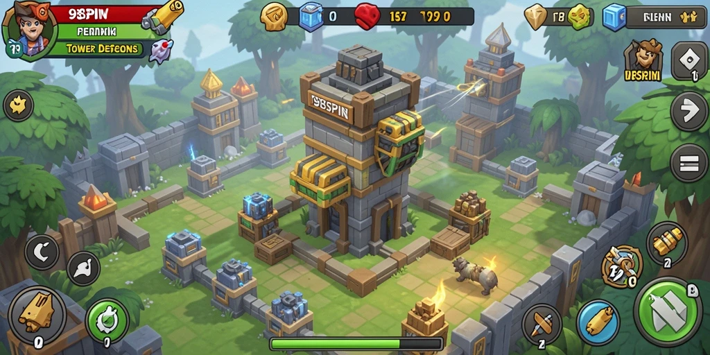 Tampilan gameplay menegangkan dari 98SPIN dalam Tower Defense.