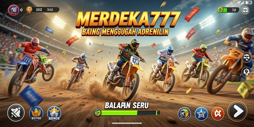 Tampilan gameplay balapan seru di MERDEKA777 dengan mobil cepat.