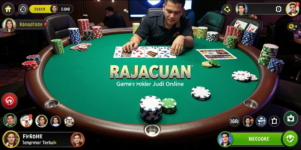 Screenshot utama RAJACUAN menunjukkan saat seru di meja Poker.